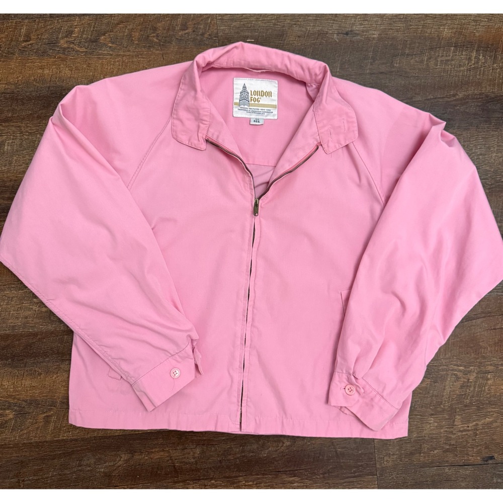 Vintage London Fog Pink Harrington Jacket Size 40 M 80s 90s Retro Preppy